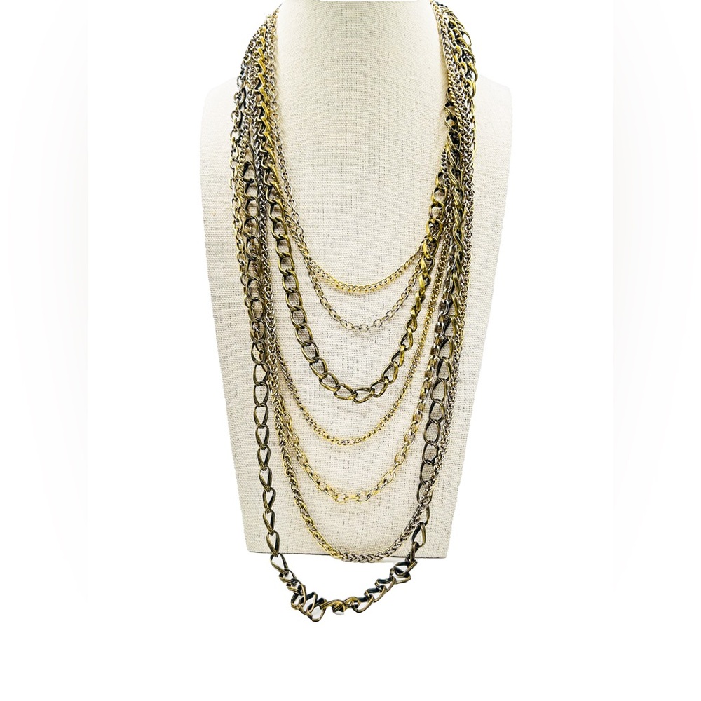 Vintage 7-Strand Mixed Metal Layered Chain Necklace - Picture 9 of 10